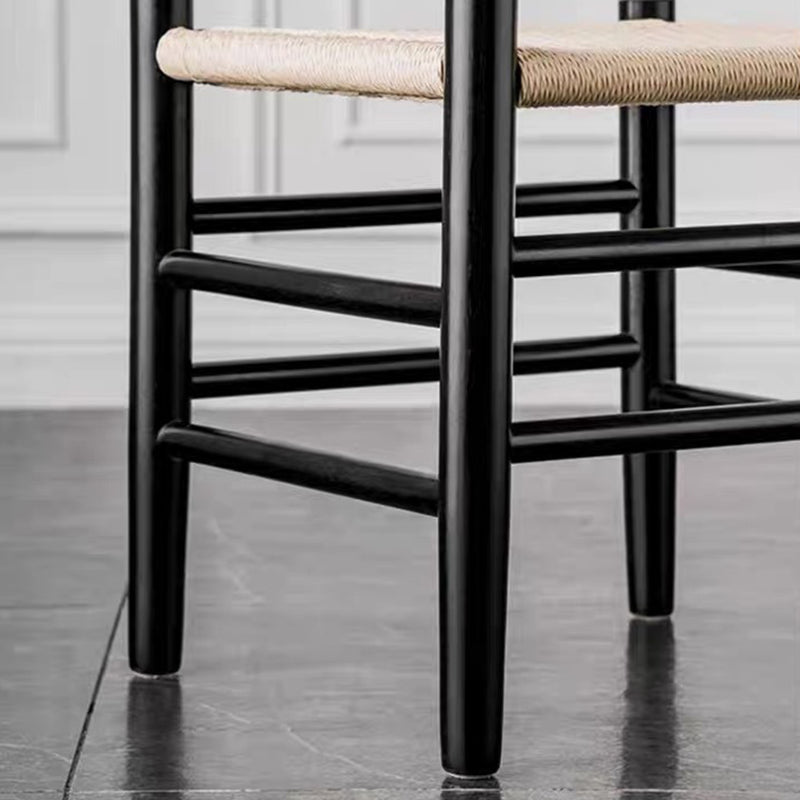 Traditional Japanese Rectangular Kraft Rope Rubberwood Dining Chair Backrest Armless For Dining Room & Kitchen