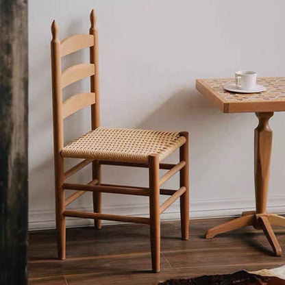 Traditional Japanese Rectangular Kraft Rope Rubberwood Dining Chair Backrest Armless For Dining Room & Kitchen