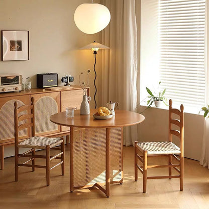 Traditional Japanese Rectangular Kraft Rope Rubberwood Dining Chair Backrest Armless For Dining Room & Kitchen