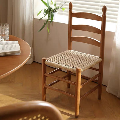 Traditional Japanese Rectangular Kraft Rope Rubberwood Dining Chair Backrest Armless For Dining Room & Kitchen