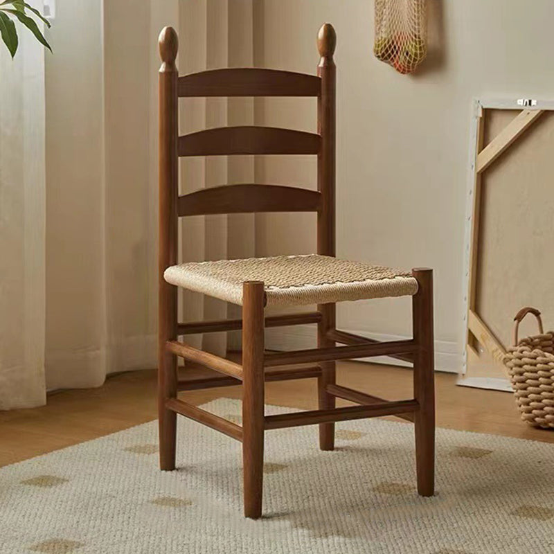 Traditional Japanese Rectangular Kraft Rope Rubberwood Dining Chair Backrest Armless For Dining Room & Kitchen