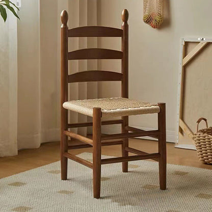 Traditional Japanese Rectangular Kraft Rope Rubberwood Dining Chair Backrest Armless For Dining Room & Kitchen
