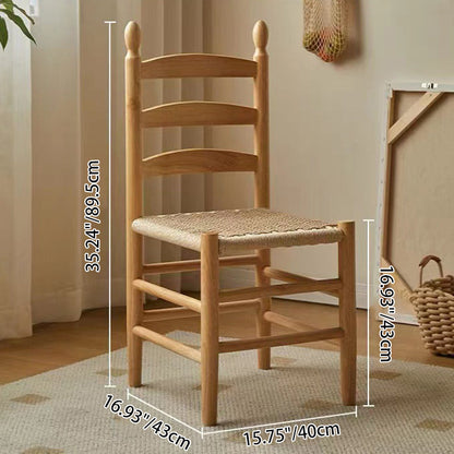 Traditional Japanese Rectangular Kraft Rope Rubberwood Dining Chair Backrest Armless For Dining Room & Kitchen