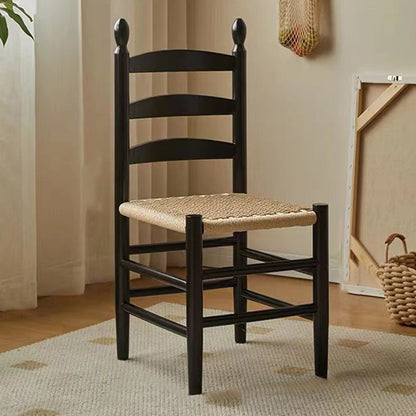 Traditional Japanese Rectangular Kraft Rope Rubberwood Dining Chair Backrest Armless For Dining Room & Kitchen