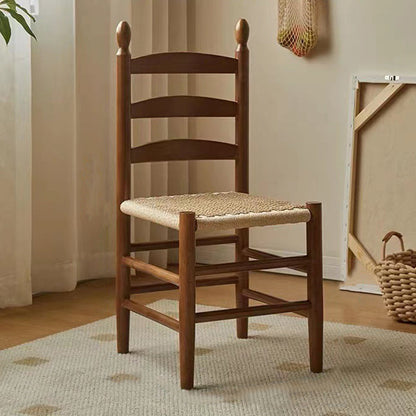 Traditional Japanese Rectangular Kraft Rope Rubberwood Dining Chair Backrest Armless For Dining Room & Kitchen