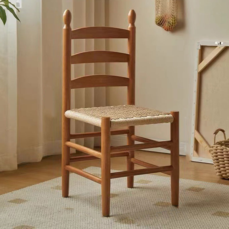 Traditional Japanese Rectangular Kraft Rope Rubberwood Dining Chair Backrest Armless For Dining Room & Kitchen