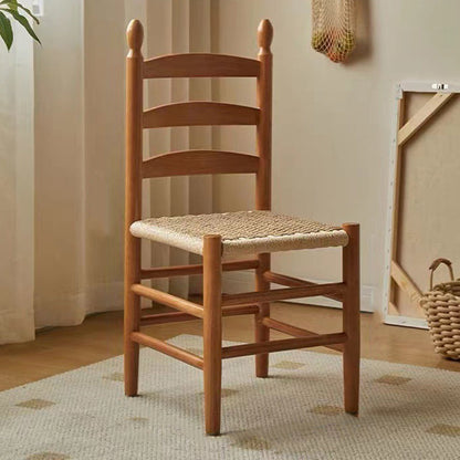 Traditional Japanese Rectangular Kraft Rope Rubberwood Dining Chair Backrest Armless For Dining Room & Kitchen