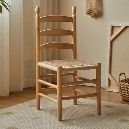 Traditional Japanese Rectangular Kraft Rope Rubberwood Dining Chair Backrest Armless For Dining Room & Kitchen
