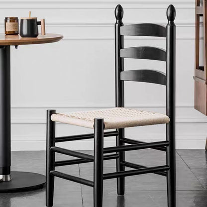 Traditional Japanese Rectangular Kraft Rope Rubberwood Dining Chair Backrest Armless For Dining Room & Kitchen