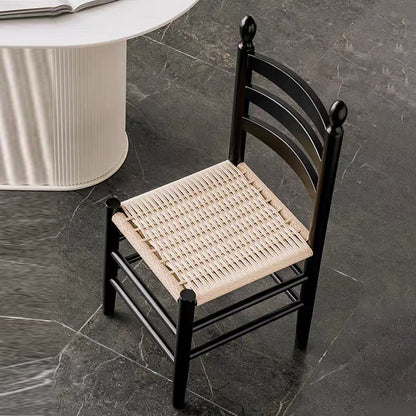 Traditional Japanese Rectangular Kraft Rope Rubberwood Dining Chair Backrest Armless For Dining Room & Kitchen