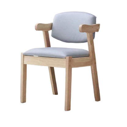 Contemporary Nordic Rectangular Solid Wood Fabric Dining Chair Backrest Armrest For Dining Room & Kitchen