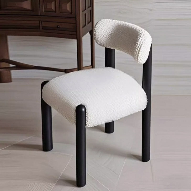 Traditional Vintage Rectangular Solid Wood Sherpa Fabric Cotton-Linen Dining Chair Backrest Armless For Dining Room & Kitchen