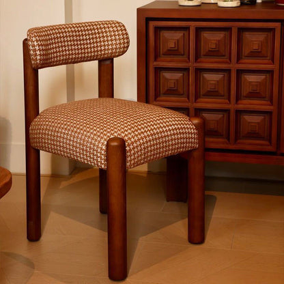 Traditional Vintage Rectangular Solid Wood Sherpa Fabric Cotton-Linen Dining Chair Backrest Armless For Dining Room & Kitchen