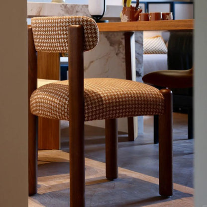 Traditional Vintage Rectangular Solid Wood Sherpa Fabric Cotton-Linen Dining Chair Backrest Armless For Dining Room & Kitchen