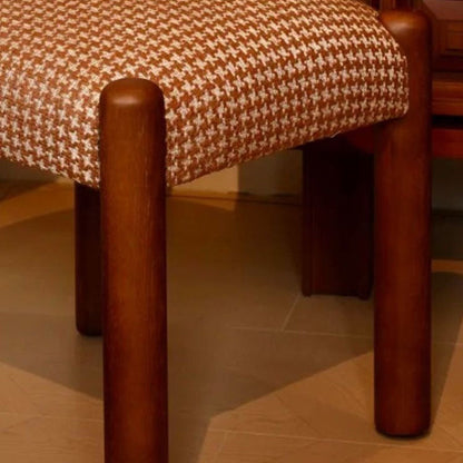Traditional Vintage Rectangular Solid Wood Sherpa Fabric Cotton-Linen Dining Chair Backrest Armless For Dining Room & Kitchen
