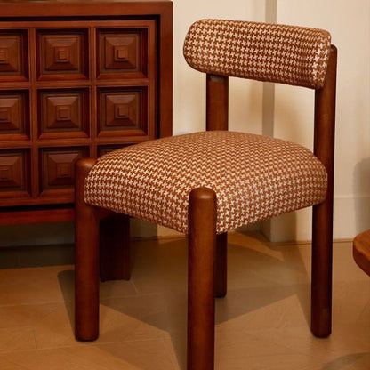 Traditional Vintage Rectangular Solid Wood Sherpa Fabric Cotton-Linen Dining Chair Backrest Armless For Dining Room & Kitchen