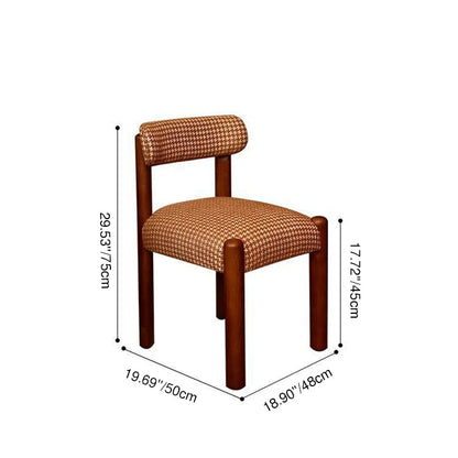 Traditional Vintage Rectangular Solid Wood Sherpa Fabric Cotton-Linen Dining Chair Backrest Armless For Dining Room & Kitchen