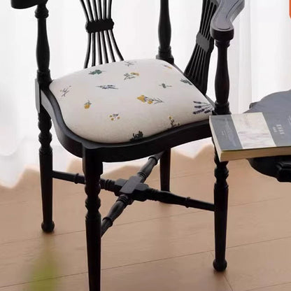 Traditional Chinese Curved Solid Wood Cotton-Linen Dining Chair Backrest Armrest For Dining Room & Kitchen