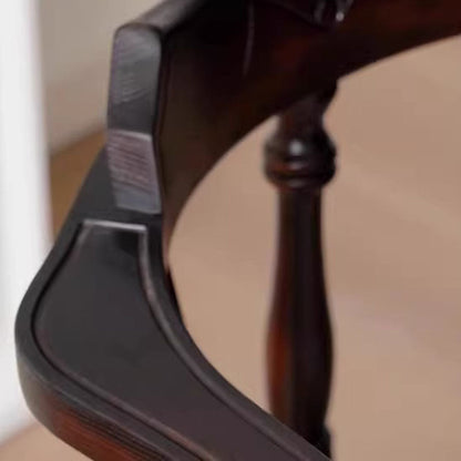 Traditional Chinese Curved Solid Wood Cotton-Linen Dining Chair Backrest Armrest For Dining Room & Kitchen
