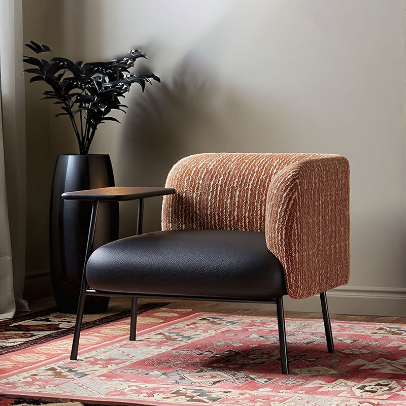 Modern Minimalist Rectangular Carbon Steel Solid Wood PU Leather Cotton-Linen Accent Chair Backrest Armrest For Living Room