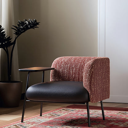 Modern Minimalist Rectangular Carbon Steel Solid Wood PU Leather Cotton-Linen Accent Chair Backrest Armrest For Living Room