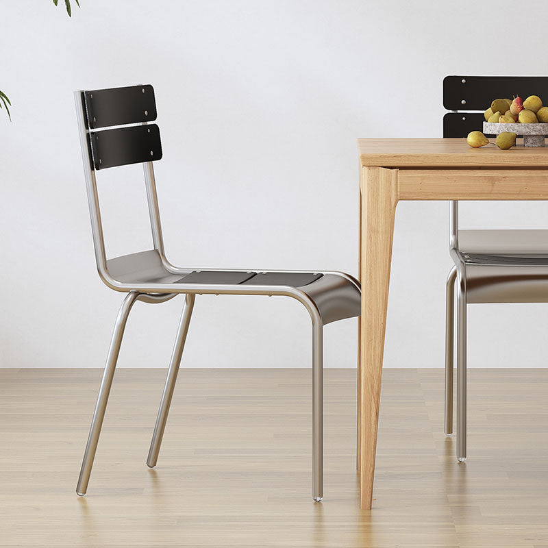 Contemporary Nordic Rectangular Pine Wood Iron Dining Chair Backrest Armless For Dining Room & Kitchen
