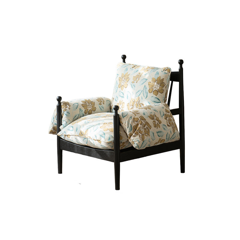 Traditional French Rectangular Fabric Oak Accent Chair Backrest Armrest For Living Room