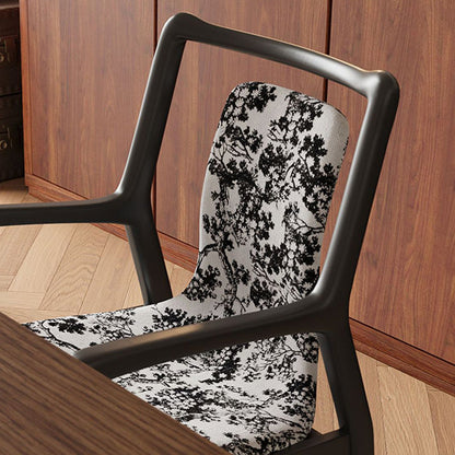 Traditional Chinese Solid Wood Jacquard Fabric Rectangular Dining Chair Backrest Armrest For Dining Room & Kitchen