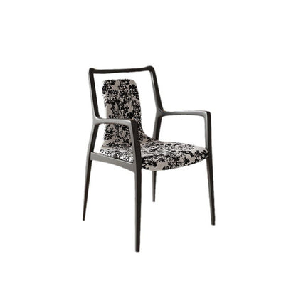 Traditional Chinese Solid Wood Jacquard Fabric Rectangular Dining Chair Backrest Armrest For Dining Room & Kitchen