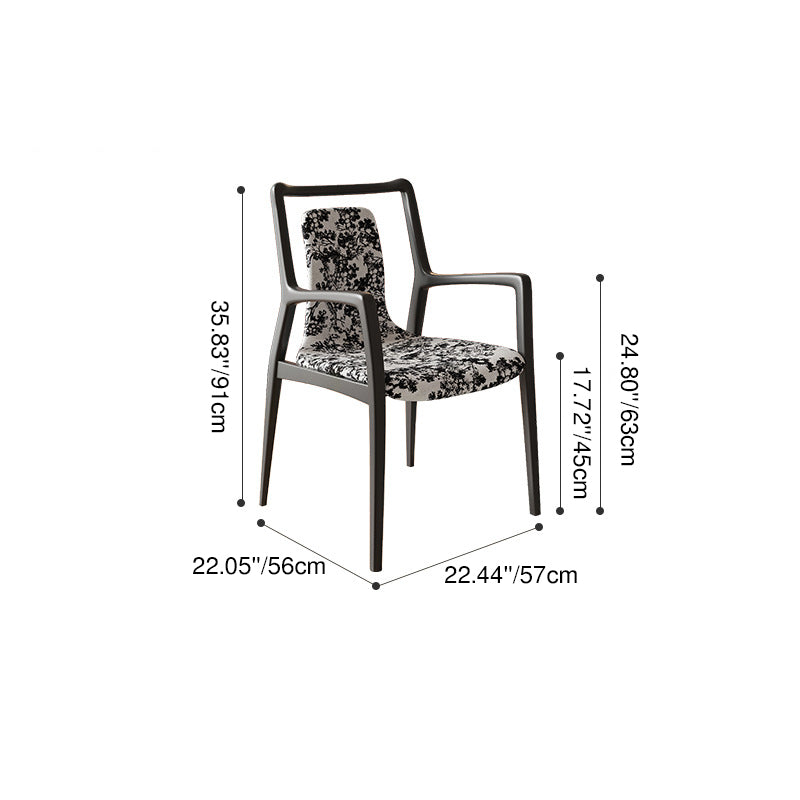 Traditional Chinese Solid Wood Jacquard Fabric Rectangular Dining Chair Backrest Armrest For Dining Room & Kitchen