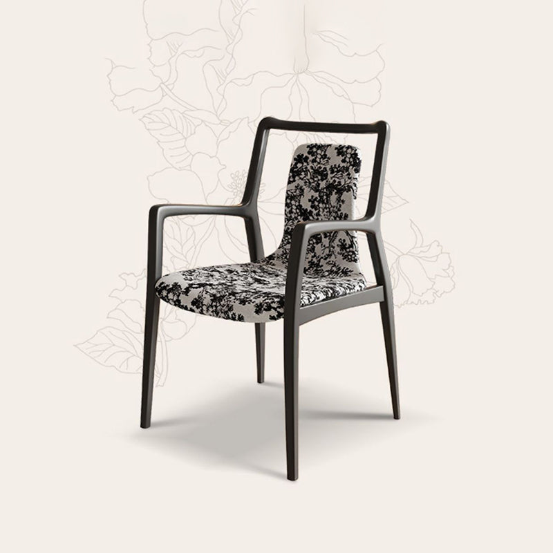 Traditional Chinese Solid Wood Jacquard Fabric Rectangular Dining Chair Backrest Armrest For Dining Room & Kitchen