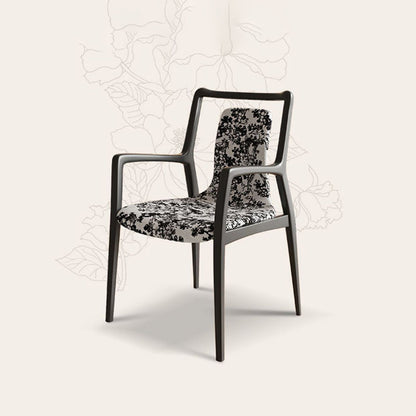 Traditional Chinese Solid Wood Jacquard Fabric Rectangular Dining Chair Backrest Armrest For Dining Room & Kitchen