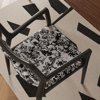 Traditional Chinese Solid Wood Jacquard Fabric Rectangular Dining Chair Backrest Armrest For Dining Room & Kitchen