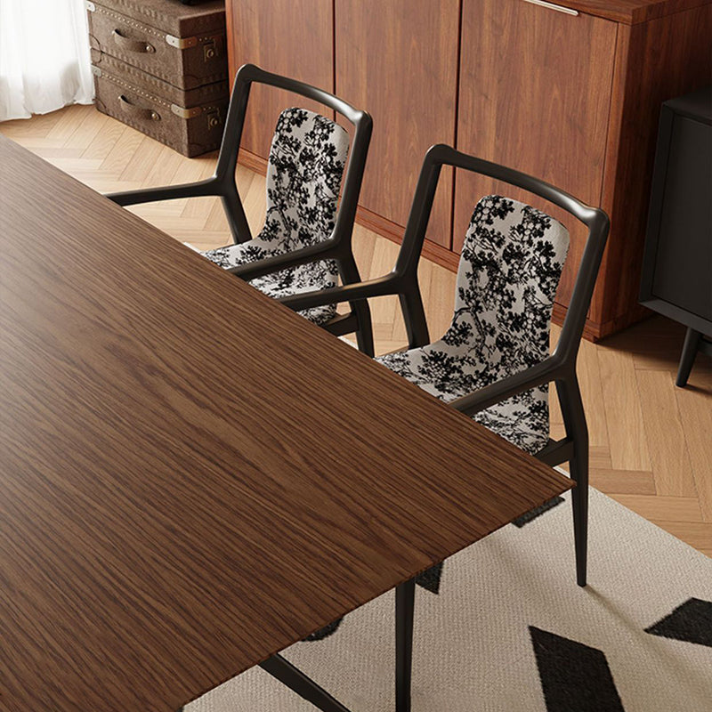 Traditional Chinese Solid Wood Jacquard Fabric Rectangular Dining Chair Backrest Armrest For Dining Room & Kitchen