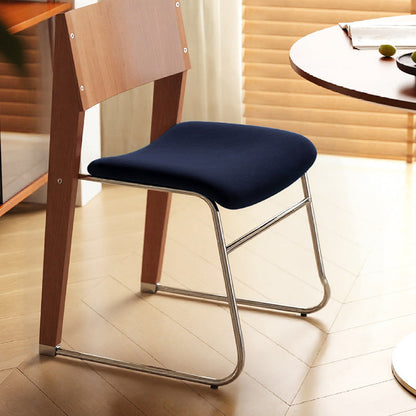 Modern Art Deco Rectangular Iron Solid Wood Boucle Fabric Velvet Dining Chair Backrest Armless For Dining Room & Kitchen