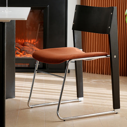 Modern Art Deco Rectangular Iron Solid Wood Boucle Fabric Velvet Dining Chair Backrest Armless For Dining Room & Kitchen