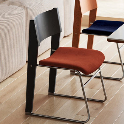 Modern Art Deco Rectangular Iron Solid Wood Boucle Fabric Velvet Dining Chair Backrest Armless For Dining Room & Kitchen