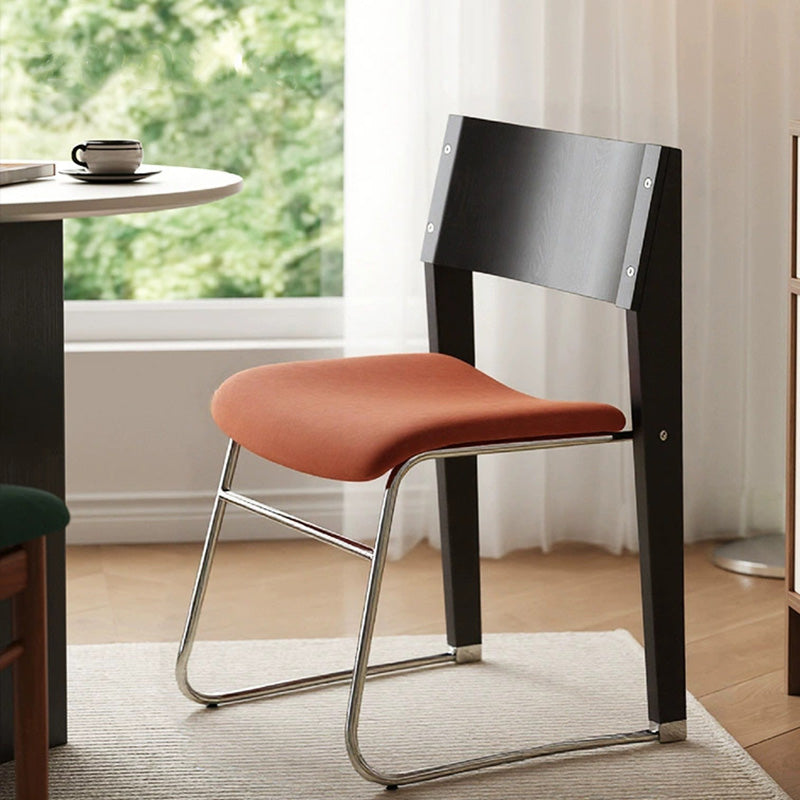 Modern Art Deco Rectangular Iron Solid Wood Boucle Fabric Velvet Dining Chair Backrest Armless For Dining Room & Kitchen