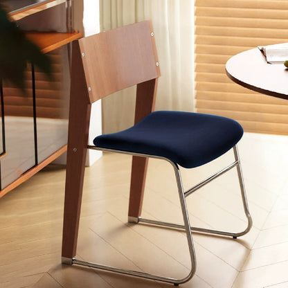 Modern Art Deco Rectangular Iron Solid Wood Boucle Fabric Velvet Dining Chair Backrest Armless For Dining Room & Kitchen