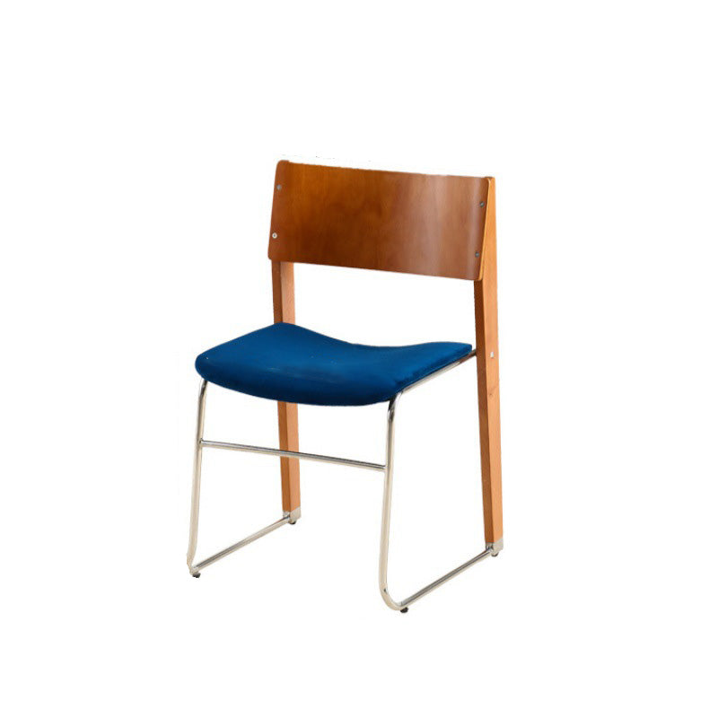 Modern Art Deco Rectangular Iron Solid Wood Boucle Fabric Velvet Dining Chair Backrest Armless For Dining Room & Kitchen