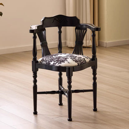 Traditional Chinese Curved Solid Wood Cotton-Linen Dining Chair Backrest Armrest For Dining Room & Kitchen