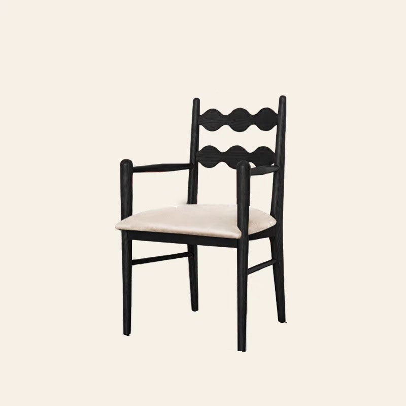 Traditional French Rectangular Velvet Solid Wood Dining Chair Backrest Armrest For Dining Room & Kitchen