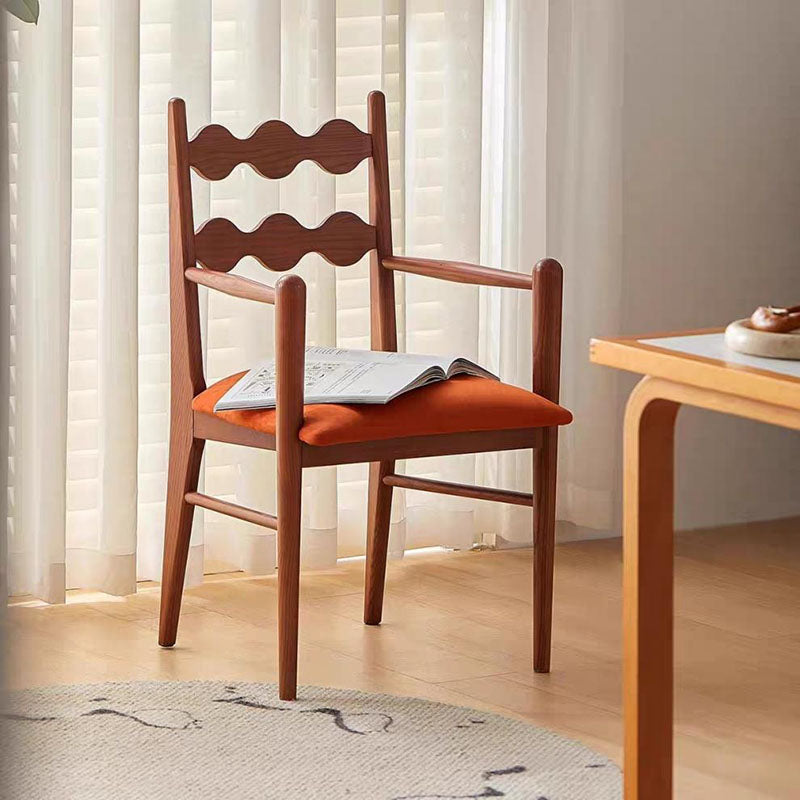Traditional French Rectangular Velvet Solid Wood Dining Chair Backrest Armrest For Dining Room & Kitchen