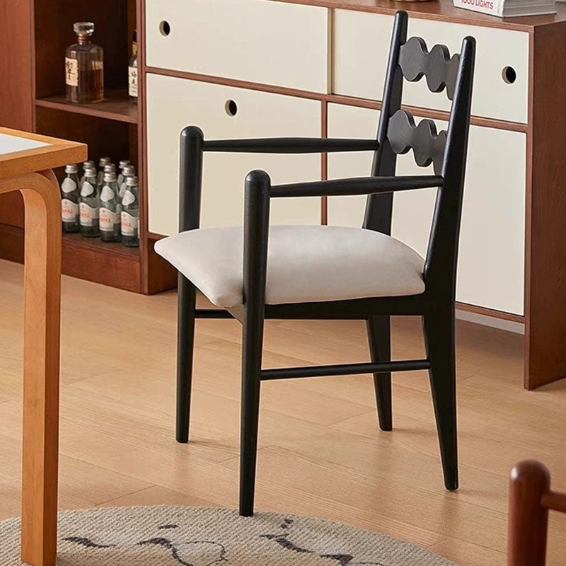 Traditional French Rectangular Velvet Solid Wood Dining Chair Backrest Armrest For Dining Room & Kitchen