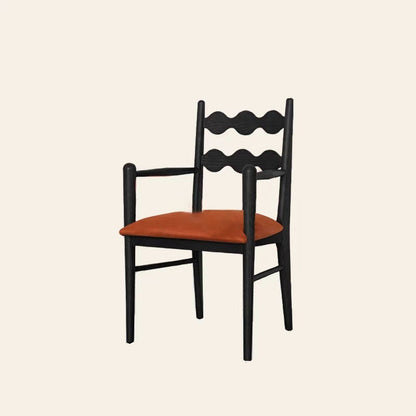 Traditional French Rectangular Velvet Solid Wood Dining Chair Backrest Armrest For Dining Room & Kitchen