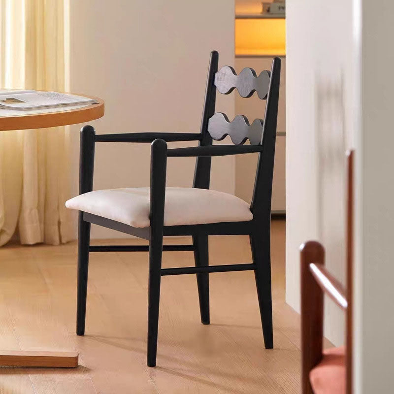 Traditional French Rectangular Velvet Solid Wood Dining Chair Backrest Armrest For Dining Room & Kitchen