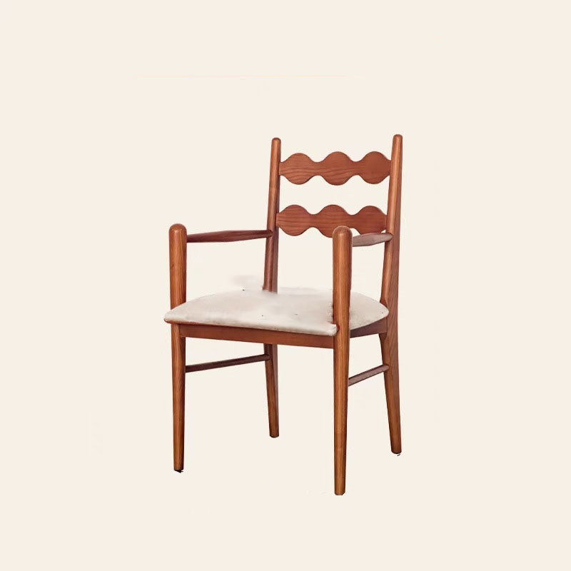 Traditional French Rectangular Velvet Solid Wood Dining Chair Backrest Armrest For Dining Room & Kitchen