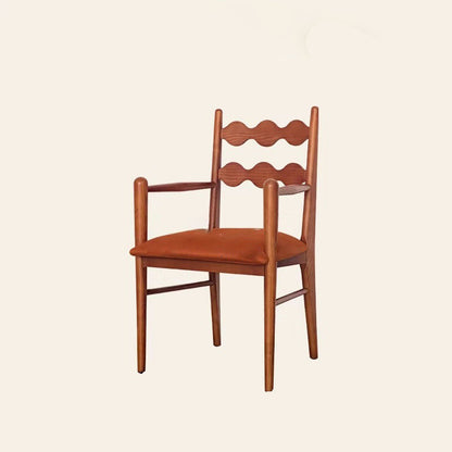 Traditional French Rectangular Velvet Solid Wood Dining Chair Backrest Armrest For Dining Room & Kitchen