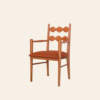 Traditional French Rectangular Velvet Solid Wood Dining Chair Backrest Armrest For Dining Room & Kitchen