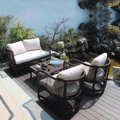 Traditional Chinese Curved PE Rattan Aluminum Alloy Fabric Outdoor Sofa Backrest Armrest For Outdoor